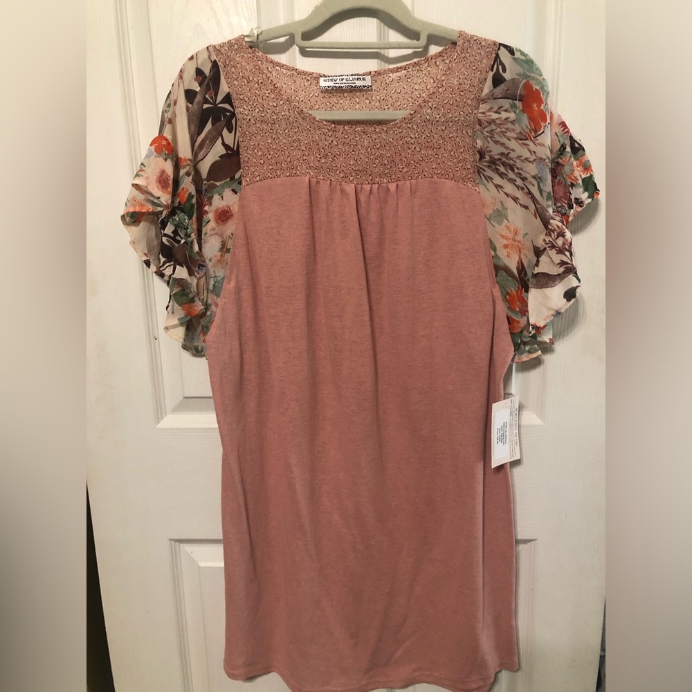 Giddy Up Glamour Floral Sleeve Pink Dress